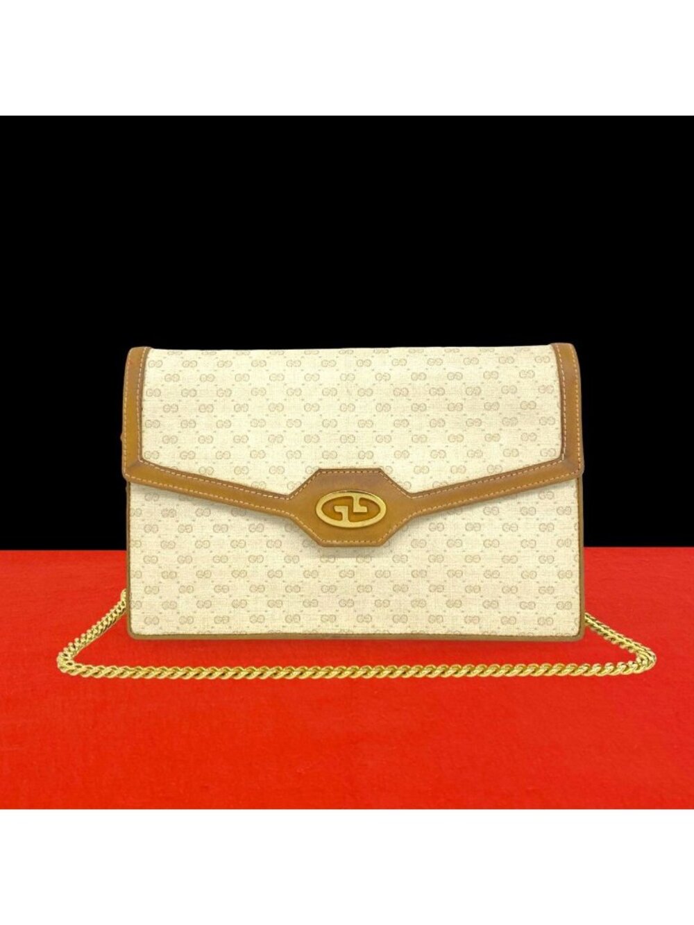 Gucci Vintage Micro GG Pattern Logo Leather Shoulder Bag Beige Brown